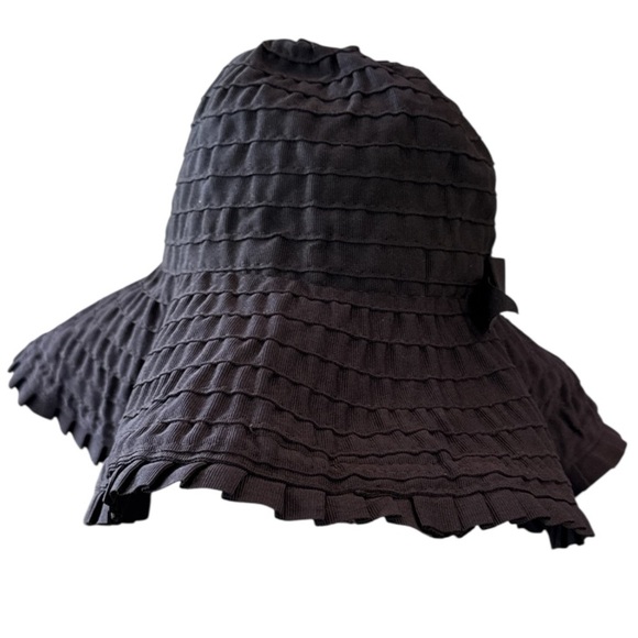 Macy’s Charter Club Elegant Black Wide-Brim Ruffled Hat with Bow Size OS - Picture 4 of 12